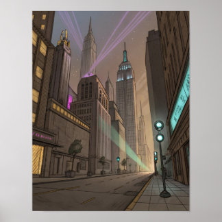 Hand-Drawn Sketch of Futuristic Cityscape Poster