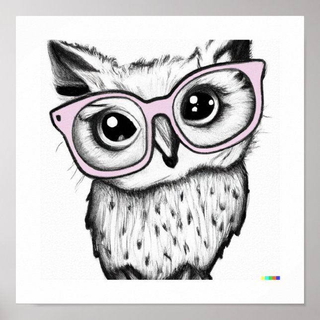 Hand drawn sketch owl wearing glasses poster (Front)
