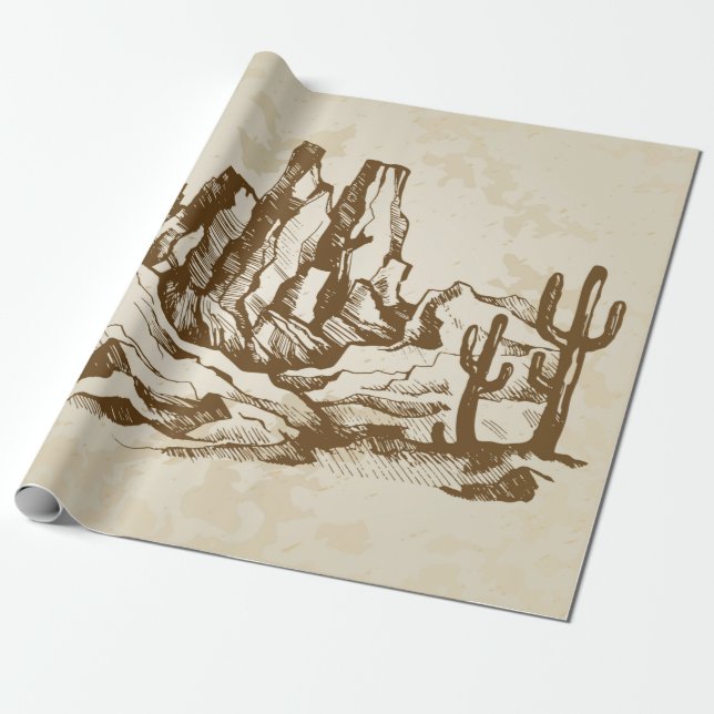 Hand-drawn sketch. Typical landscape desert of Ari Wrapping Paper (Unrolled)