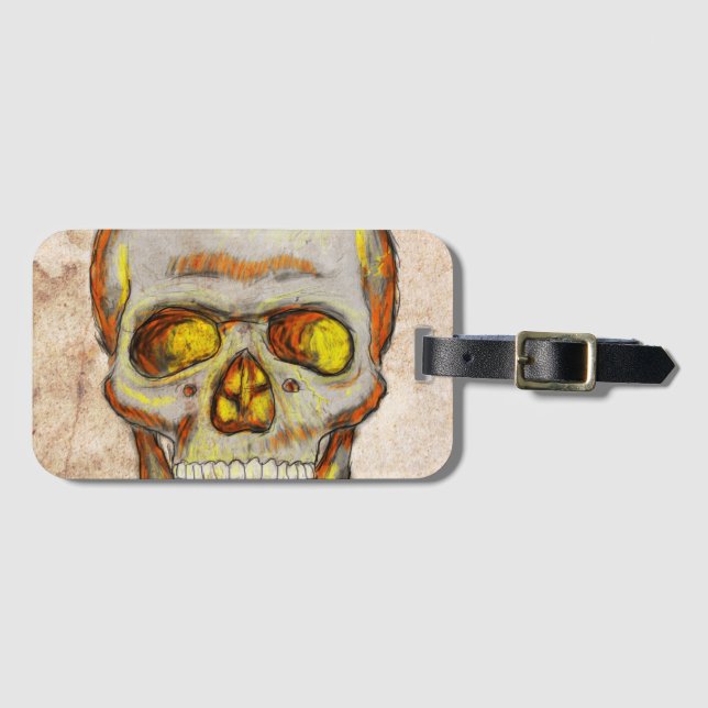 Hand Drawn Skull Luggage Tag (Front Horizontal)