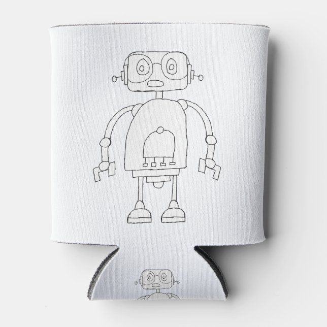 Hand Drawn Smart Simple Robot Drawing Can Cooler (Front)