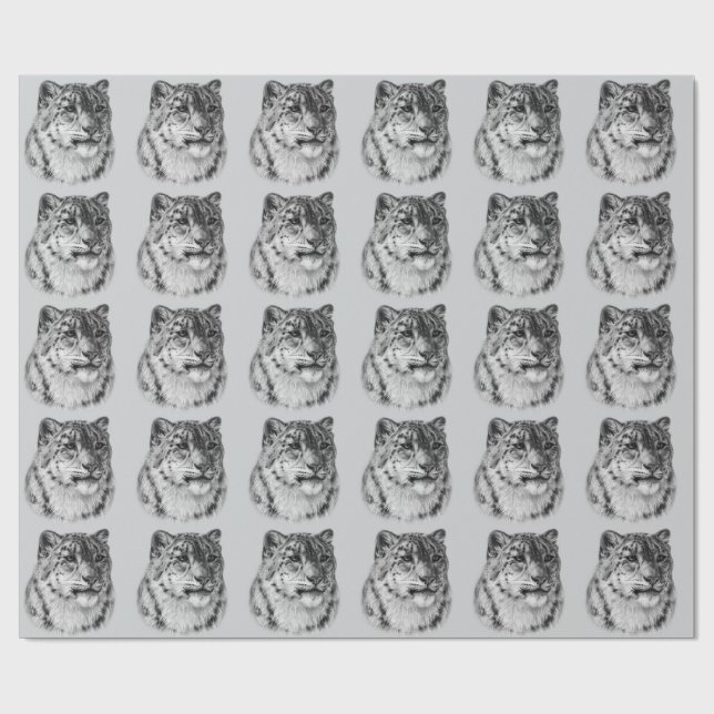 Hand-Drawn Snow Leopard  Wrapping Paper (Flat)