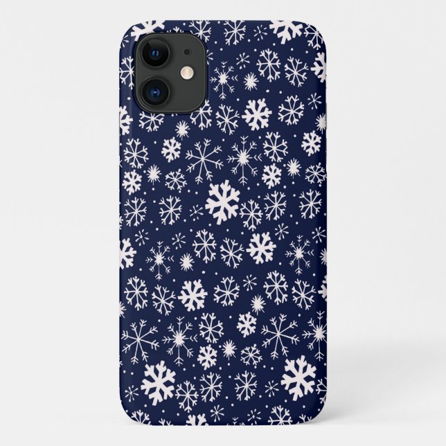 Hand Drawn Snowflake Blizzard With Navy Classic Bl Case-Mate iPhone Case (Back)