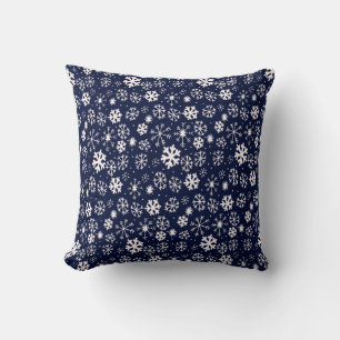 Hand Drawn Snowflake Blizzard With Navy Classic Bl Cushion