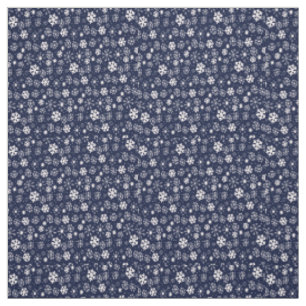 Hand Drawn Snowflake Blizzard With Navy Classic Bl Fabric