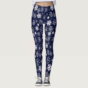 Hand Drawn Snowflake Blizzard With Navy Classic Bl Leggings