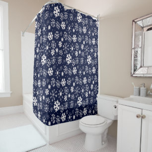 Hand Drawn Snowflake Blizzard With Navy Classic Bl Shower Curtain