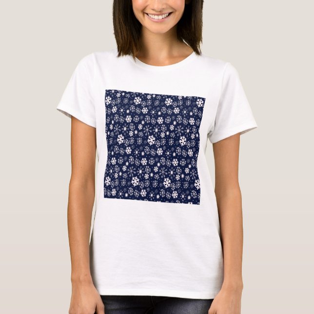 Hand Drawn Snowflake Blizzard With Navy Classic Bl T-Shirt (Front)