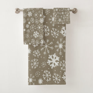 Hand Drawn Snowflake Blizzard With Platinum Backgr Bath Towel Set