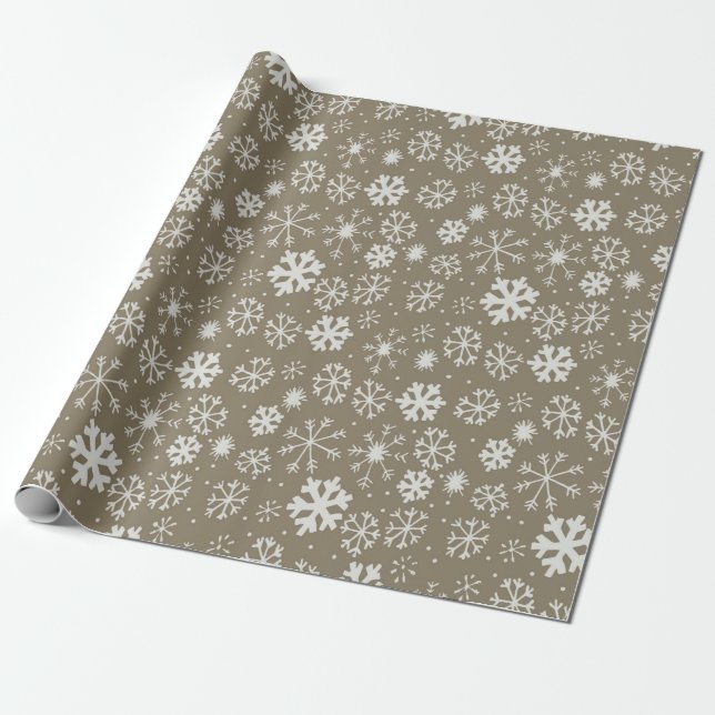 Hand Drawn Snowflake Blizzard With Platinum Backgr Wrapping Paper (Unrolled)