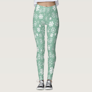 Hand Drawn Snowflake Snowstorm With Green Sherbert Leggings