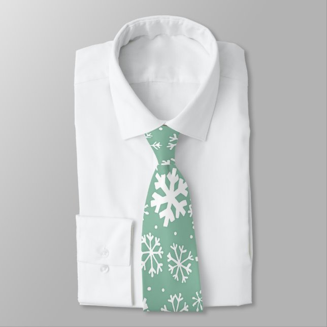 Hand Drawn Snowflake Snowstorm With Green Sherbert Tie (Tied)
