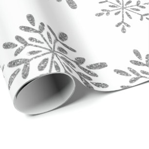 Hand Drawn Snowflakes Silver Glitter Holiday Wrapping Paper
