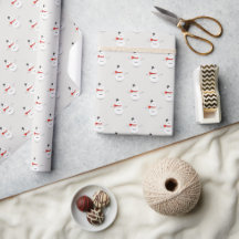 Hand-Drawn Snowman on Grey Winter Wrapping Paper