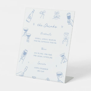 Hand Drawn Something Blue Bridal Shower Drink Menu Pedestal Sign