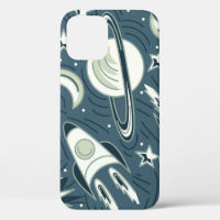 Hand drawn space seamless vintage pattern. Planets