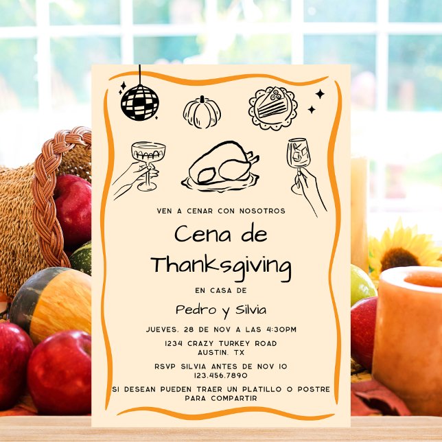 Hand Drawn Spanish Thanksgiving Dinner Invitation (Creator Uploaded)