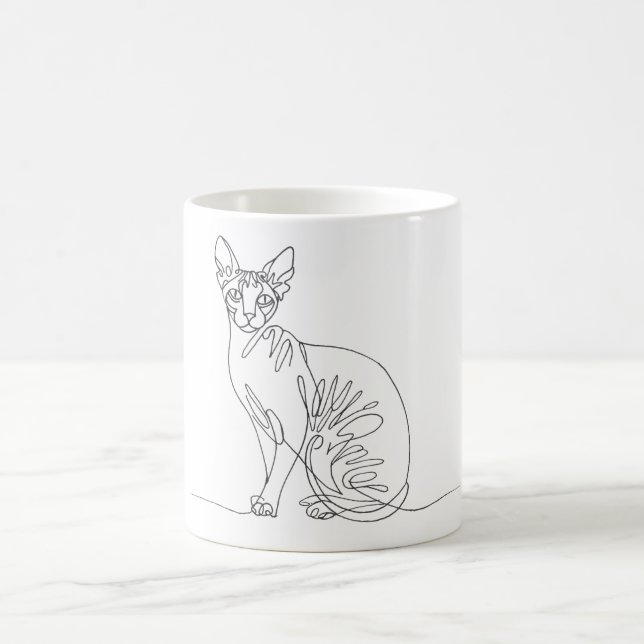 Hand Drawn Sphynx Cat - Minimalist Line Art Coffee Mug (Center)