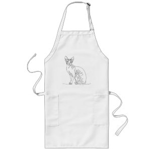 Hand Drawn Sphynx Cat - Minimalist Line Art Long Apron