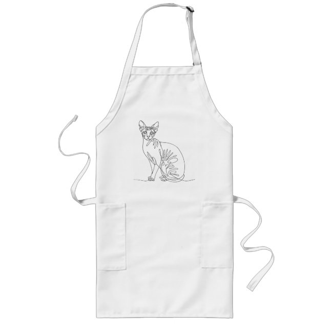 Hand Drawn Sphynx Cat - Minimalist Line Art Long Apron (Front)