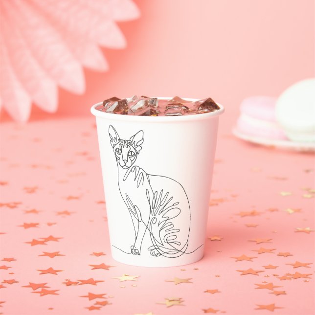 Hand Drawn Sphynx Cat - Minimalist Line Art Paper Cups (Insitu)