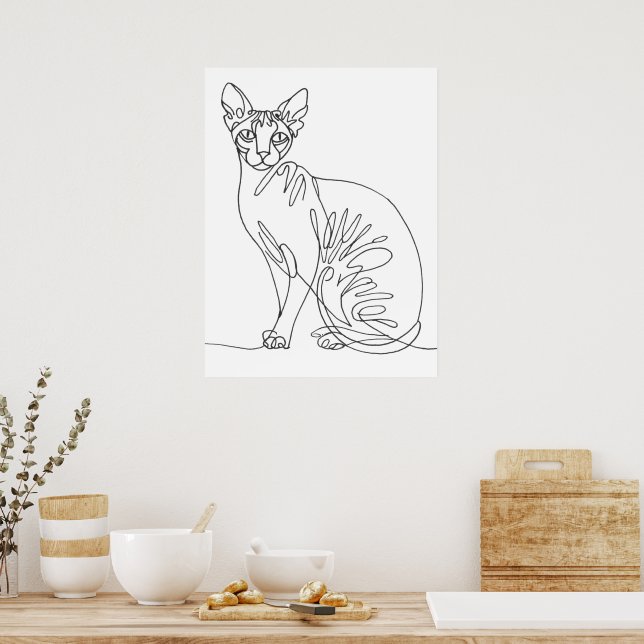 Hand Drawn Sphynx Cat - Minimalist Line Art Poster (Kitchen)