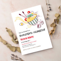 Hand Drawn Spicy Egg Noodles Ramen BBQ Birthday