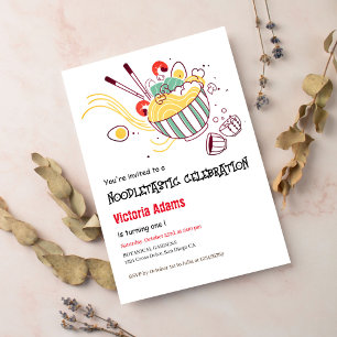 Hand Drawn Spicy Egg Noodles Ramen BBQ Birthday Invitation