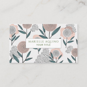 Hand Drawn Spring Floral Dusty Coral & Green Business Card