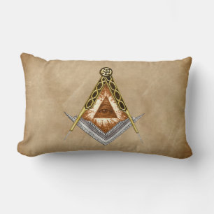 Hand Drawn Square and Compass With All Seeing Eye Lumbar Cushion