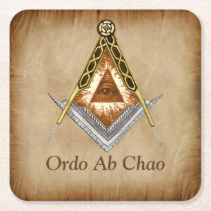 Hand Drawn Square and Compass With All Seeing Eye Paper Coaster