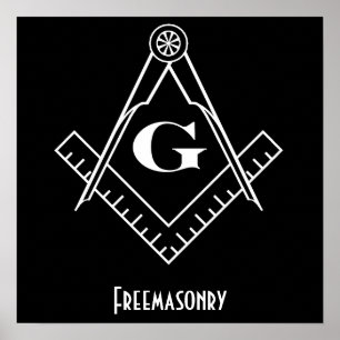 Hand Drawn Square and Compass With All Seeing Eye Poster