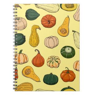 Hand-drawn squashes, seamless vegetable pattern. notebook