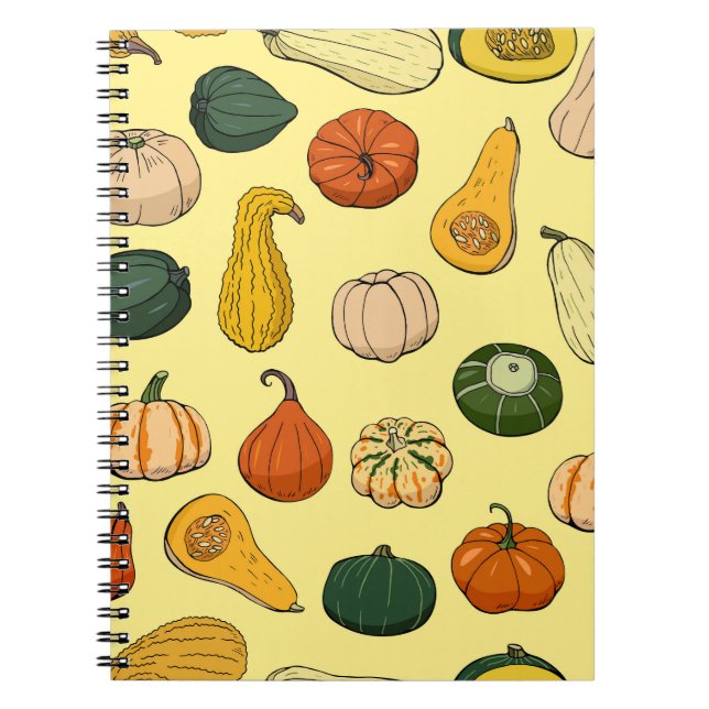 Hand-drawn squashes, seamless vegetable pattern. notebook (Front)