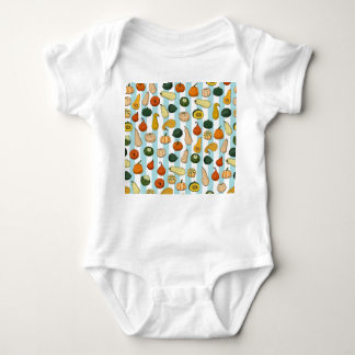Hand-drawn squashes, striped seamless background. baby bodysuit
