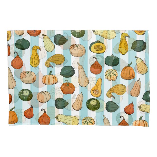 Hand-drawn squashes, striped seamless background. pillowcase (Front)
