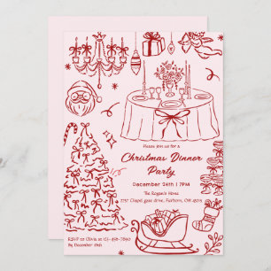 Hand Drawn Squiggle Doodles Christmas Party Invita Invitation