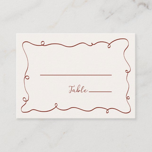 Hand Drawn Squiggle Frame Burgundy Place Card (Front)