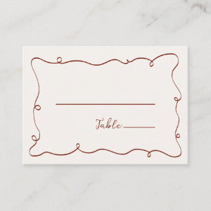 Hand Drawn Squiggle Frame Burgundy Place Card