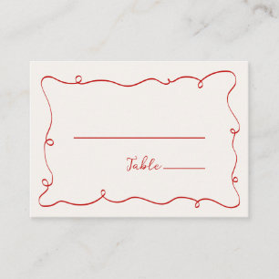Hand Drawn Squiggle Frame Red Place Card