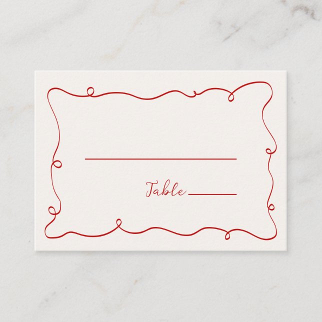 Hand Drawn Squiggle Frame Red Place Card (Front)
