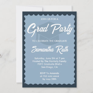 Hand Drawn Squiggly Frame Navy Graduation Party Invitation