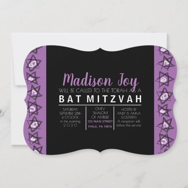 HAND-DRAWN STARS Bar Bat Mitzvah Invitation (Front)