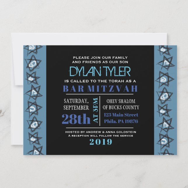 HAND-DRAWN STARS Bar Bat Mitzvah Invitation (Front)