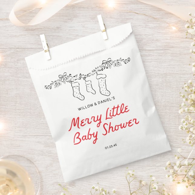 Hand Drawn Stockings Merry Little Baby Shower Favour Bags (Clipped)