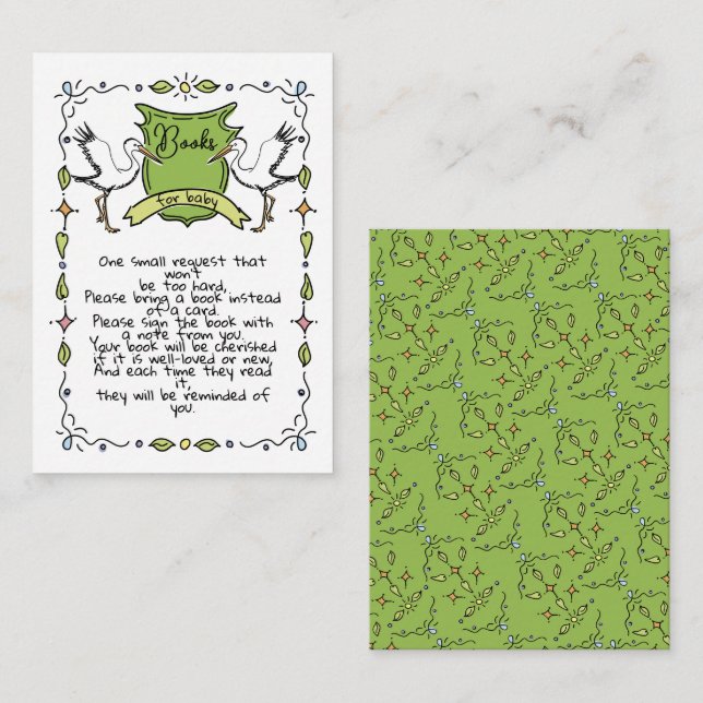 Hand drawn Stork Books for Baby Enclosure Card (Front/Back)
