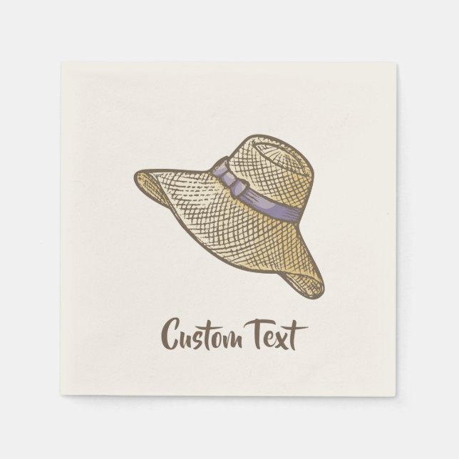 Hand Drawn Straw Hat Beige Napkin (Front)