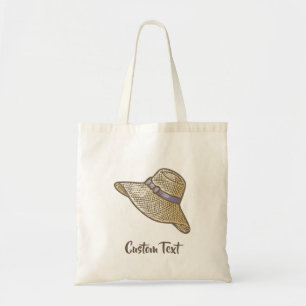 Hand Drawn Straw Hat Beige Tote Bag