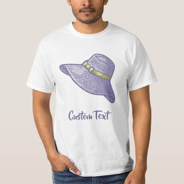 Hand Drawn Straw Hat Lilac T-Shirt (Front)