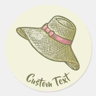 Hand Drawn Straw Hat Yellow Classic Round Sticker
